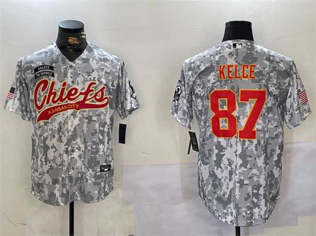 Mens Kansas City Chiefs #87 Travis Kelce 2024 Arctic Camo Salute To Service Stitched Baseball Jersey->kansas city chiefs->NFL Jersey